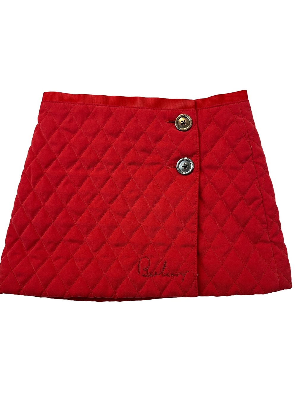 Burberry Beautiful Girls Red Quilted Wrap Skirt with Burberry Metallic Buttons 2